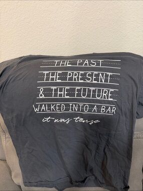 J. Crew Black Short Sleeve Tee with White Typographic Joke Graphic